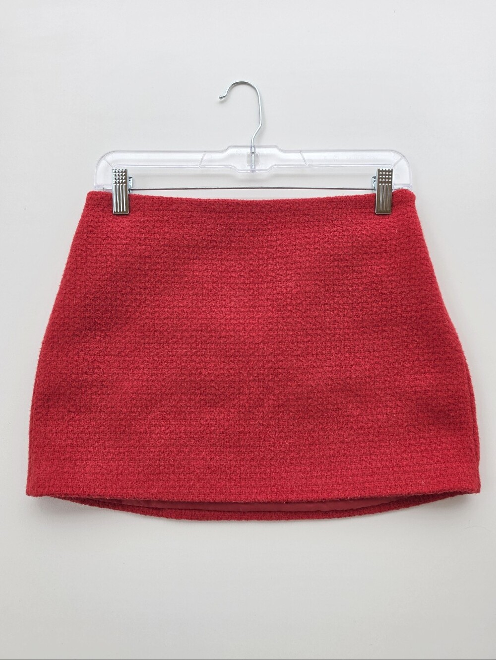 Zara‎ Red Tweed Boucle Knit Mini Skirt
